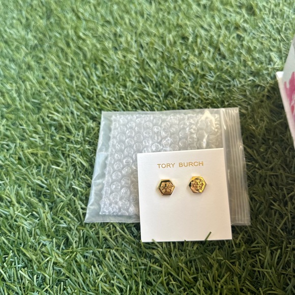 Tory Burch Gold Logo Hex Earrings - Picture 3 of 4